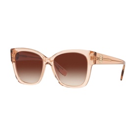Burberry BE4345 Square Sunglasses in brown transparent acetate frames with gradient brown lenses and gold logo detail on temples