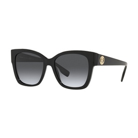 Burberry BE4345 Square Sunglasses in black acetate with gradient grey lenses and gold-tone logo hardware on temples