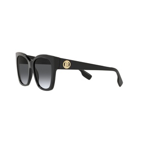 Burberry BE4345 Square Sunglasses in black acetate with gold-tone TB monogram hardware and grey gradient lenses