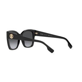 Burberry BE4345 Square Sunglasses in black acetate, rear three-quarter view showing gold tone BB logo on temple