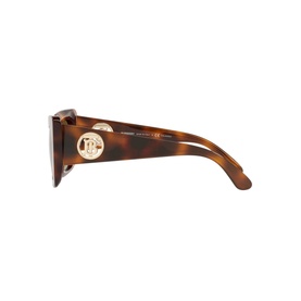 Burberry BE4345 Square Sunglasses in tortoiseshell acetate, side profile view showing gold-tone branded disc detail on temple
