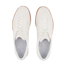 Adidas Blanc Trainers in white, top-down view showing embossed upper, white laces, and tan gum sole