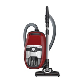 Miele Blizzard CX1 Cat & Dog bagless cylinder vacuum cleaner in red, with flexible hose and floor nozzle attachment