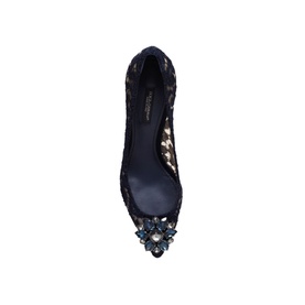 Dolce & Gabbana Rosa 60 Courts in navy lace with crystal and gemstone embellishment at toe, 6.5cm heel, top-down view
