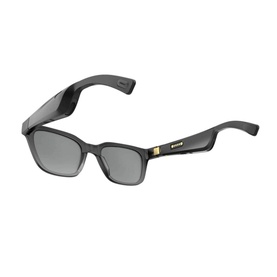 Bose Frames Alto Audio Sunglasses in black with rectangular lenses, grey tinted lenses, and gold accent detail on temples