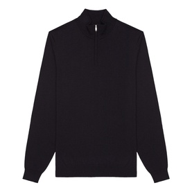 Reiss Blackhall Funnel Neck Sweater in blue, long sleeves, ribbed cuffs and quarter-zip funnel neckline