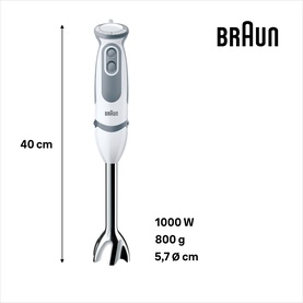 Braun MultiQuick 5 Vario white and grey hand blender, 1000W, 800g, 40cm height, 5.7cm diameter