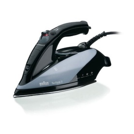 Braun TexStyle 5 Steam Iron in black and silver with angled soleplate, ergonomic handle, and control dial visible