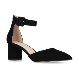 Kurt Geiger London Burlington Block Heels in black suede, pointed toe, open sides, ankle strap with buckle fastening, block heel