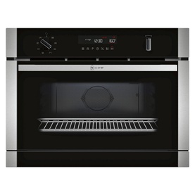 Neff 36 Litre Built-In Combi Microwave with Steam Function in silver, with black front panel, digital display and wire rack