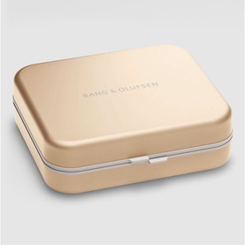 Bang & Olufsen Beoplay H95 gold aluminium travel case, closed, with embossed branding on lid