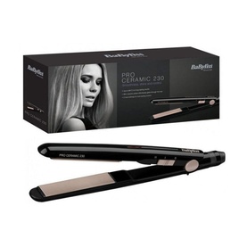 BaByliss Ceramic Pro 230 Straightener in black with rose gold plates, shown alongside product packaging box