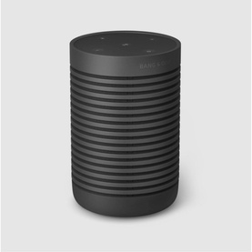 Bang & Olufsen Beosound Explore portable Bluetooth speaker in black, with ribbed cylindrical body and top control buttons