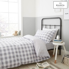 Bianca Cottonsoft Check Stripe Fitted Sheet Grey