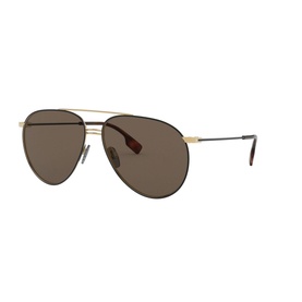 Burberry Pilot Sunglasses 0BE3108 in black with gold-tone double bridge, brown tinted lenses and tortoiseshell temples