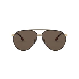 Burberry Pilot Sunglasses 0BE3108 in black with gold double bridge, aviator frame and brown tinted lenses