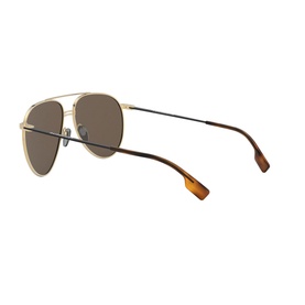 Burberry Pilot Sunglasses 0BE3108 in black, gold-tone aviator frames with tortoiseshell temples and brown lenses, side view
