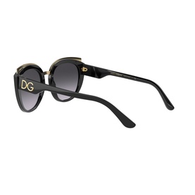 Dolce & Gabbana 0DG4383 Butterfly Sunglasses in black with gold DG logo detail, gradient grey lenses, angled rear view