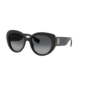 Burberry Cat Eye Sunglasses 0BE4298 in black with grey gradient lenses and gold-tone TB monogram temple detail