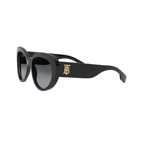 Burberry Cat Eye Sunglasses 0BE4298 in black with gold-tone TB monogram logo on temples and grey gradient lenses