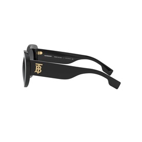 Burberry Cat Eye Sunglasses 0BE4298 in black with gold TB monogram hardware, shown from side angle
