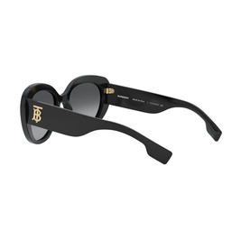 Burberry Cat Eye Sunglasses 0BE4298 in black with gold TB monogram hardware, gradient grey lenses, shown from rear angle