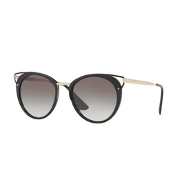 Prada Cat Eye Sunglasses 0PR 66TS in black with gold-tone metal bridge and temples, gradient grey lenses