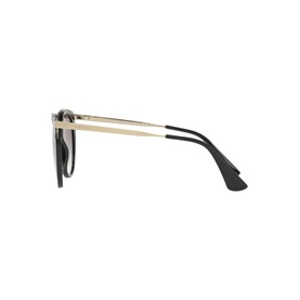 Prada Cat Eye Sunglasses 0PR 66TS in black, side profile showing gold metal temple arm and black acetate frame tip