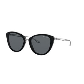 Armani Cat Eye Sunglasses 0AR8123 in black with grey lenses, silver metal temples, and classic cat-eye acetate frame