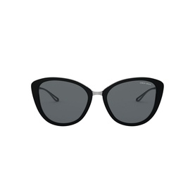Armani Cat Eye Sunglasses 0AR8123 in black with grey lenses, silver bridge detail and slim temples, front view