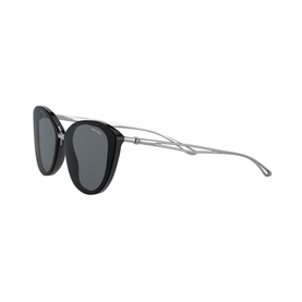 Armani Cat Eye Sunglasses 0AR8123 in black with dark grey lenses and slim silver metal temple arms