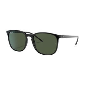 Ray-Ban 0RB4387 Square Sunglasses in black frame with dark green lenses and slim temples