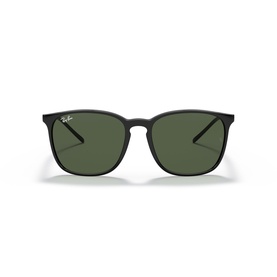 Ray-Ban sunglasses with black square frames and dark green lenses, silver-tone hinges, front-facing view