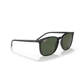Ray-Ban sunglasses in black with square frames and dark green lenses, shown at a three-quarter angle