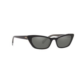Miu Miu Cat Eye Sunglasses 0MU 10US in black with grey lenses, slim temples and angular cat-eye frame profile