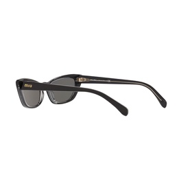 Miu Miu Cat Eye Sunglasses 0MU 10US in black, shown from rear angle revealing gold temple branding and grey lenses