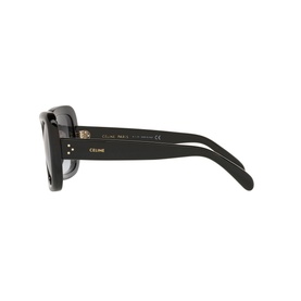 Celine CL40162I Rectangle Sunglasses in black, side profile view showing thick acetate frame and gold-tone temple branding