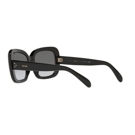 Celine CL40162I Rectangle Sunglasses in black with grey lenses and gold-tone temple hardware, angled side view