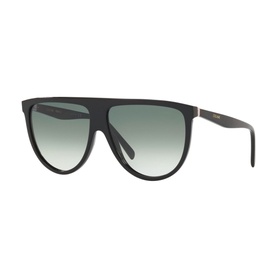 Celine CL4006IN Rectangle Sunglasses in black with flat top frame, gold temple detail, and gradient green lenses