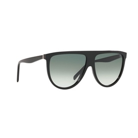 Celine CL4006IN Rectangle Sunglasses in black with flat top bar, gradient green lenses and silver temple detail