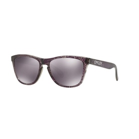 Oakley Frogskins Square Sunglasses in black marbled frame with dark mirrored lenses, angled product view