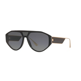 Christian Dior Diorclan1 Irregular Sunglasses in black, oversized aviator frame with gradient grey lenses and gold-tone temples