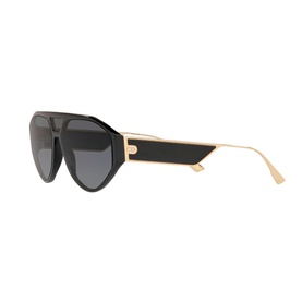 Christian Dior Diorclan1 Irregular Sunglasses in black with gold-tone arms and dark grey lenses, angular aviator-style frame
