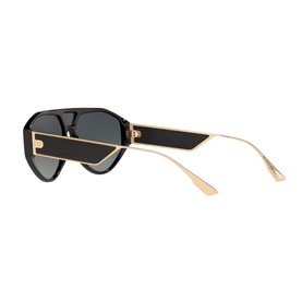 Christian Dior Diorclan1 Irregular Sunglasses in black with gold-tone frames, dark lenses, angular geometric design, rear three-quarter view