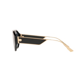 Christian Dior Diorclan1 Irregular Sunglasses in black with geometric angular lenses and slim gold-tone metal temple arms, side view