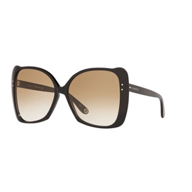 Gucci Rectangular Sunglasses GG0471S in black with oversized butterfly frames, gold-tone stud detail, and brown gradient lenses