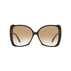 Gucci Rectangular Sunglasses GG0471S in black with oversized butterfly frame, gold-tone stud detail, and brown gradient lenses