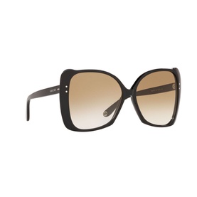 Gucci Rectangular Sunglasses GG0471S in black with oversized butterfly frame, gradient brown lenses and subtle crystal corner detail