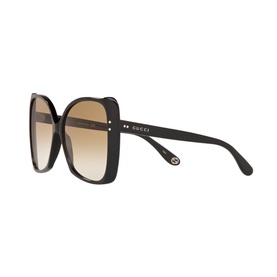 Gucci Rectangular Sunglasses GG0471S in black with oversized square frames, gold logo detail on temple, and brown gradient lenses