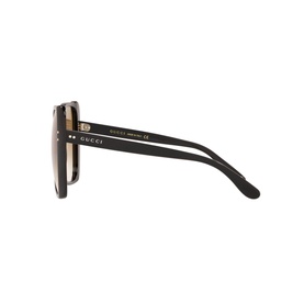 Gucci Rectangular Sunglasses GG0471S in black, side profile view showing slim temples with gold Gucci lettering detail